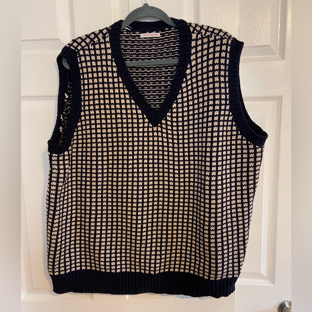 3X EUC Frances Valentine Archie Sweater Vest in Navy/Natural